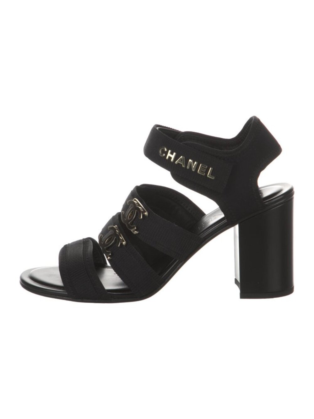Chanel Interlocking CC Logo Black Strappy Sandals